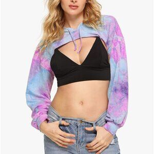SweatyRocks Blue Pink Purple Tie dye XXL Ultra Crop Top Hoodie Sleeves Plus Size